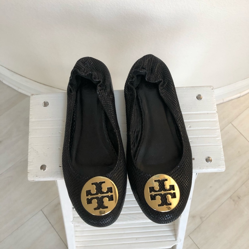 Tory Burch Reva flats black snakeskin 9